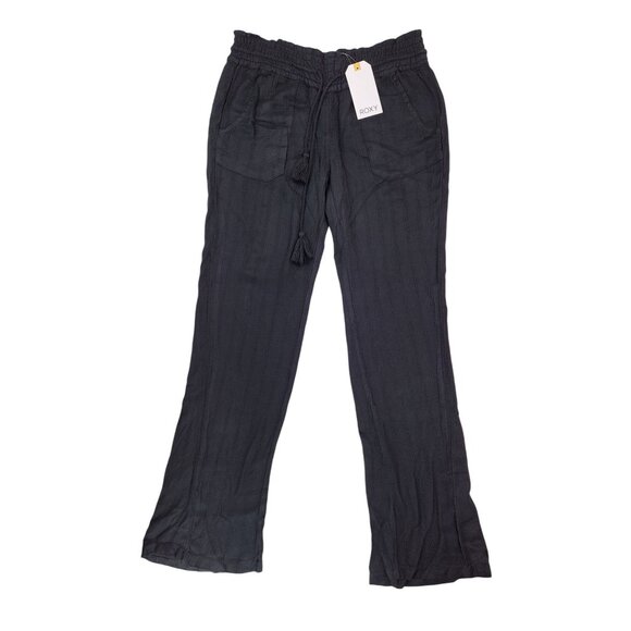 Roxy Oceanside Pants Anthracite Black Women Medium Viscose Beach Coastal New - Picture 1 of 10